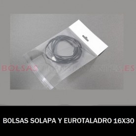 BOLSA POLIPROPILENO CON SOLAPA ADHESIVA REFUERZO Y EUROTALADRO 16X30