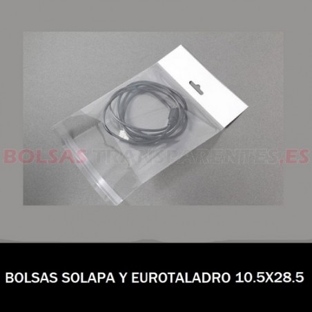 BOLSA POLIPROPILENO CON SOLAPA ADHESIVA REFUERZO Y EUROTALADRO 10.5X28.5